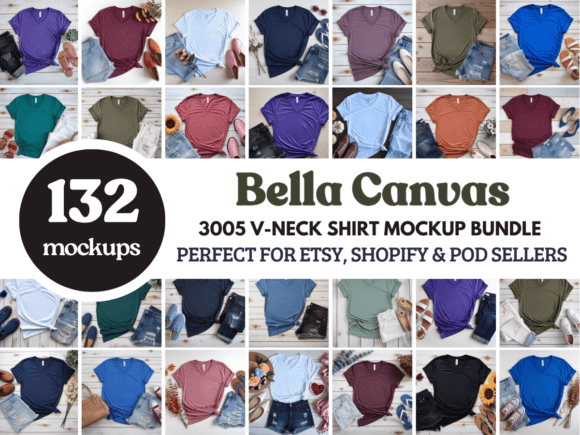 Bella Canvas 3005 V-Neck Mockup Bundle
