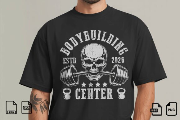 Bodybuilding Skull Gym Design: Graphics for Crafts