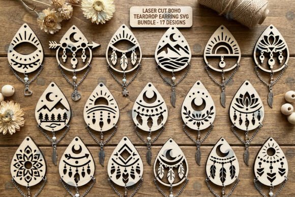 Boho Teardrop Earring SVG: Laser Cutting & Earrings
