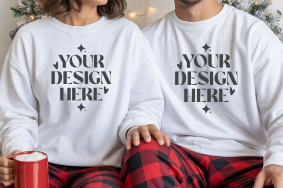 Christmas Gildan 18000 Couple Mockup: Graphics & Product Mockups