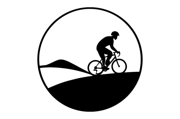 Cyclist Silhouette in Circular Frame: Graphics & Illustrations