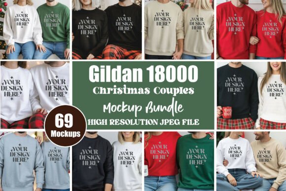 Gildan 18000 Christmas Couples Mockups: Graphics & Product Mockups