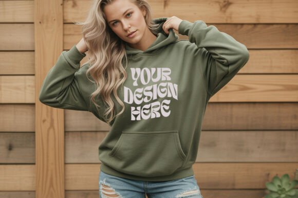 Gildan 18500 Military Green Hoodie Mockup: Graphics & Product Mockups