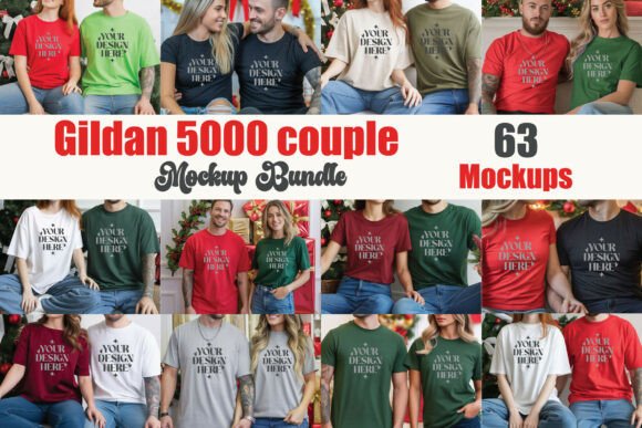 Gildan 5000 Couple Mockup Bundle: Graphics for Product Mockups