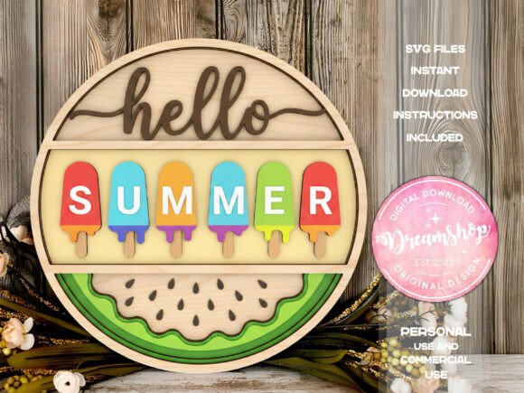 Hello Summer Watermelon Sign for Laser Cutting