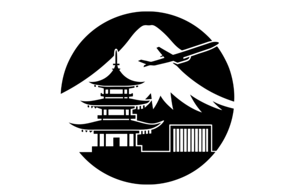 Japanese Pagoda Mount Fuji Airplane: Graphics & Illustrations