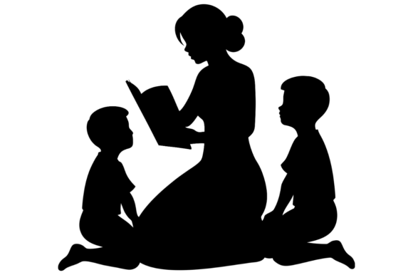 Mother Reading Silhouette: Graphics & Illustrations