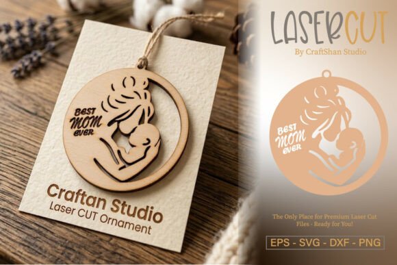 Mother's Day Round Silhouette Ornament for Laser Cutting