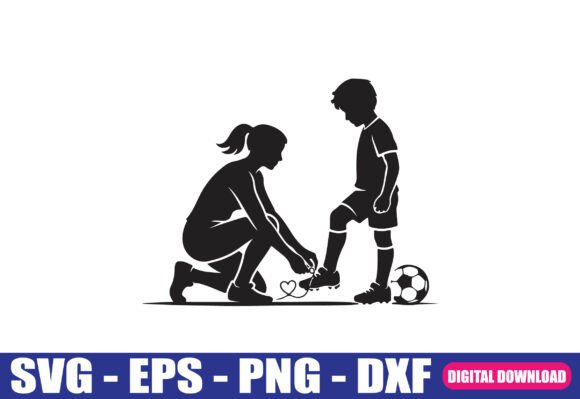 Mother Tying Son Soccer Shoes: Crafts & Graphics